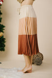 Color Block Pleated Satin Midi Skirt
