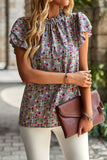 Ruffled Short Sleeve Casual Floral Top