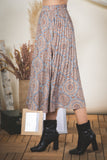 Pleated Multi Pattern Midi Skirt