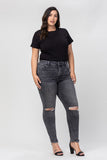 Curvy High Rise Distressed Cropped Skinny Jeans in Black