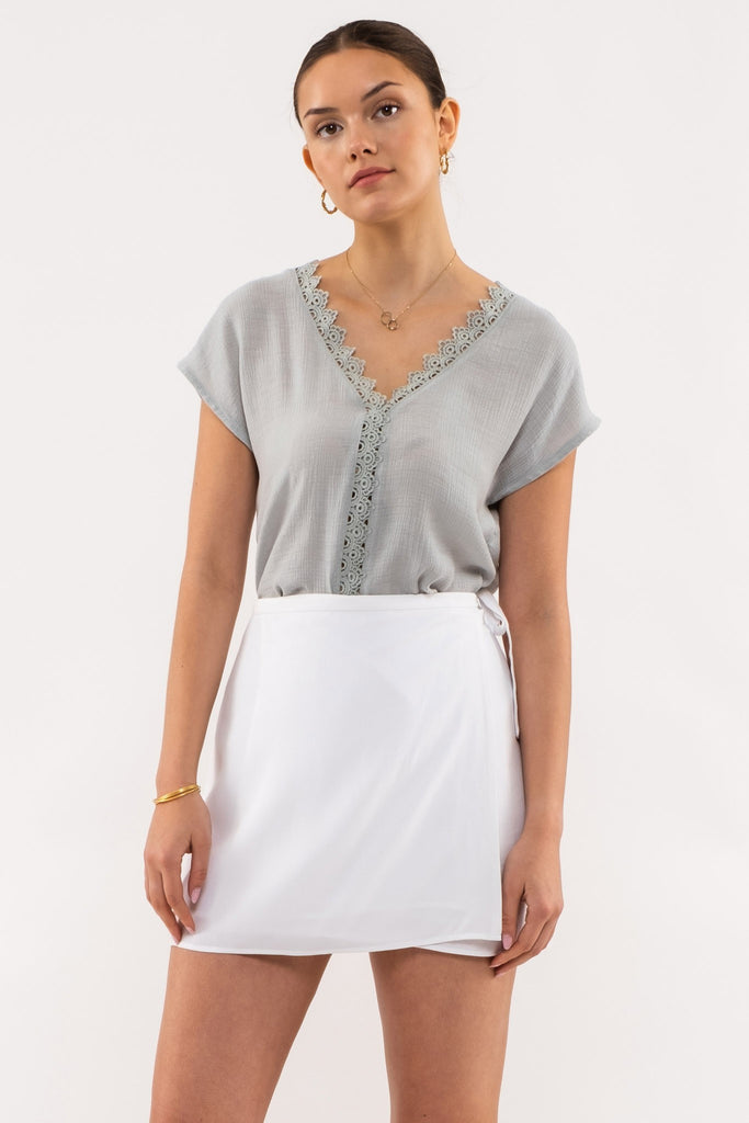 Lace Edge Woven Top in Mint