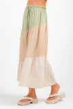 High Waist Color Block Maxi Skirt