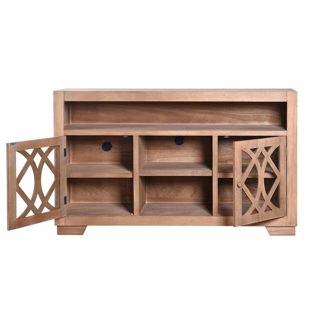 Two Door Wooden Entertainment Stand - Saddle Sand